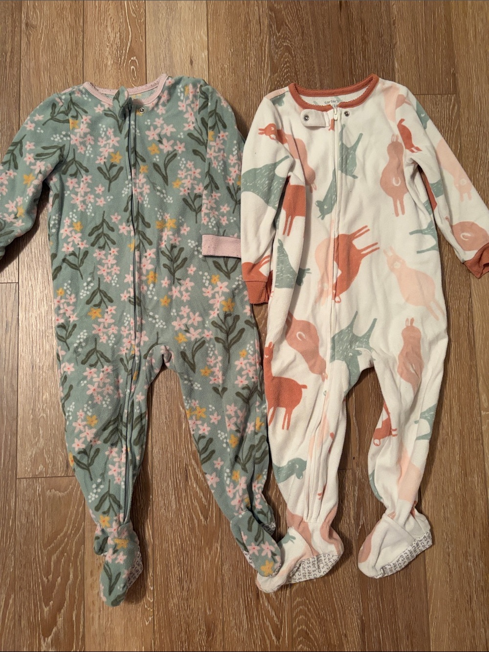 Carter's Two-Pack Footed Pajamas in Sage Floral & Cream Animal Print